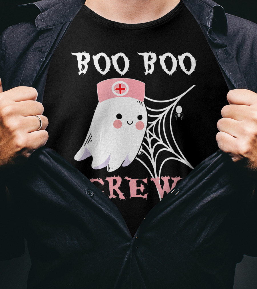 Boo Boo Crew Nurse Ghost With Web And Spider T-Shirt