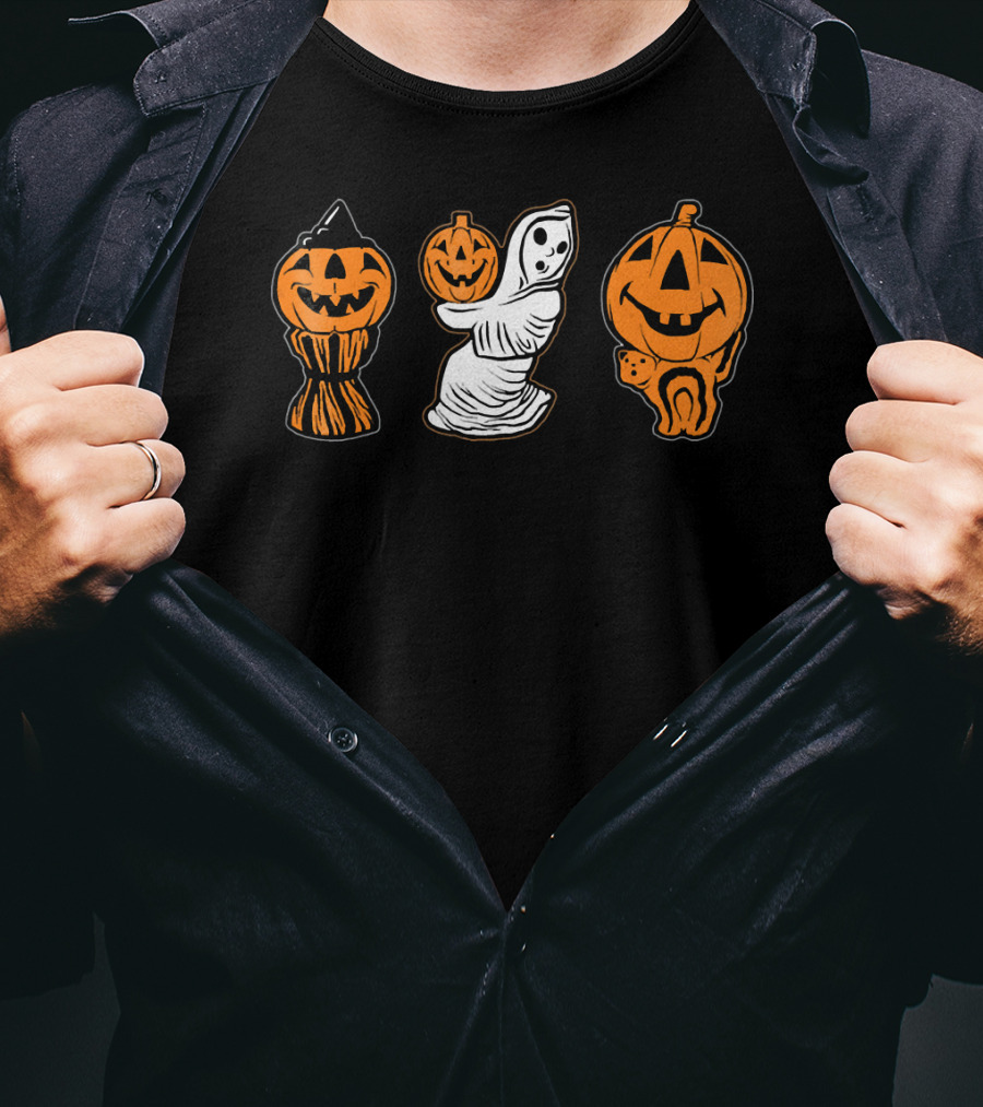 Vintage Halloween Blow Molds Pumpkin Ghost Trio T-Shirt