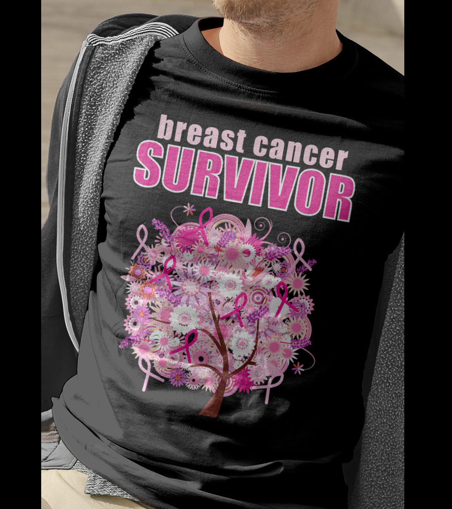 Breast Cancer Survivor Floral Pink Ribbon Tree T-Shirt