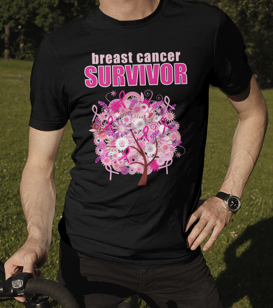 Breast Cancer Survivor Floral Pink Ribbon Tree T-Shirt
