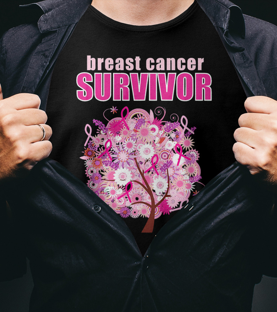 Breast Cancer Survivor Floral Pink Ribbon Tree T-Shirt