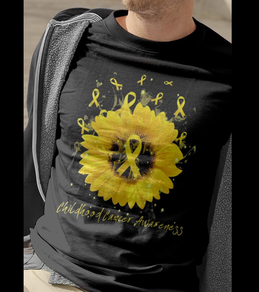 Childhood Cancer Awareness Yellow Ribbon Sunflower T-Shirt