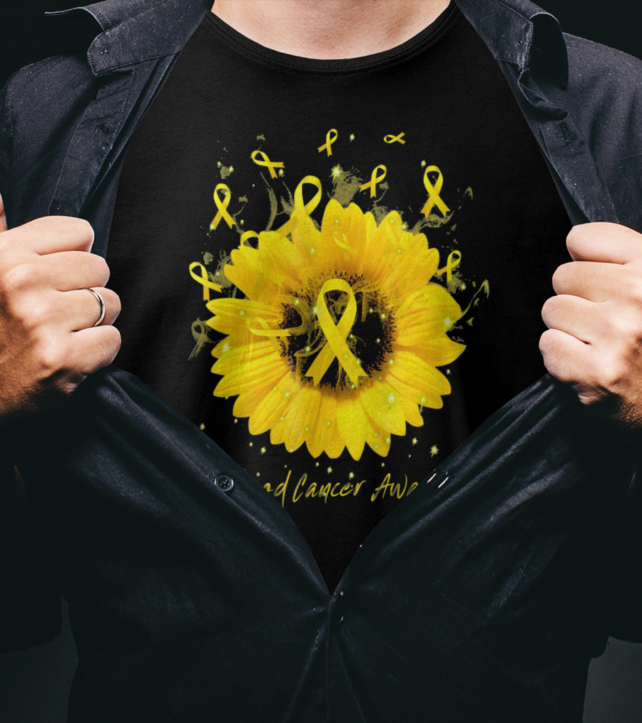 Childhood Cancer Awareness Yellow Ribbon Sunflower T-Shirt