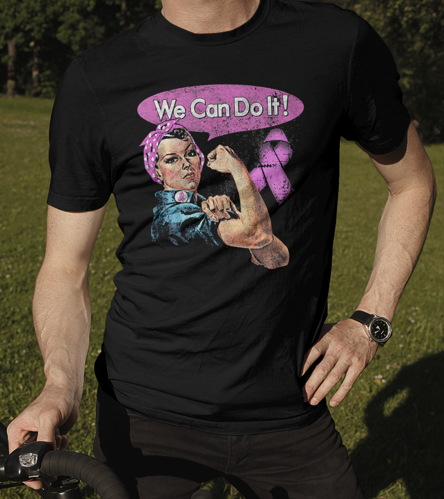 We Can Do It Pink Ribbon Breast Cancer Awareness Rosie The Riveter Iconic T-Shirt