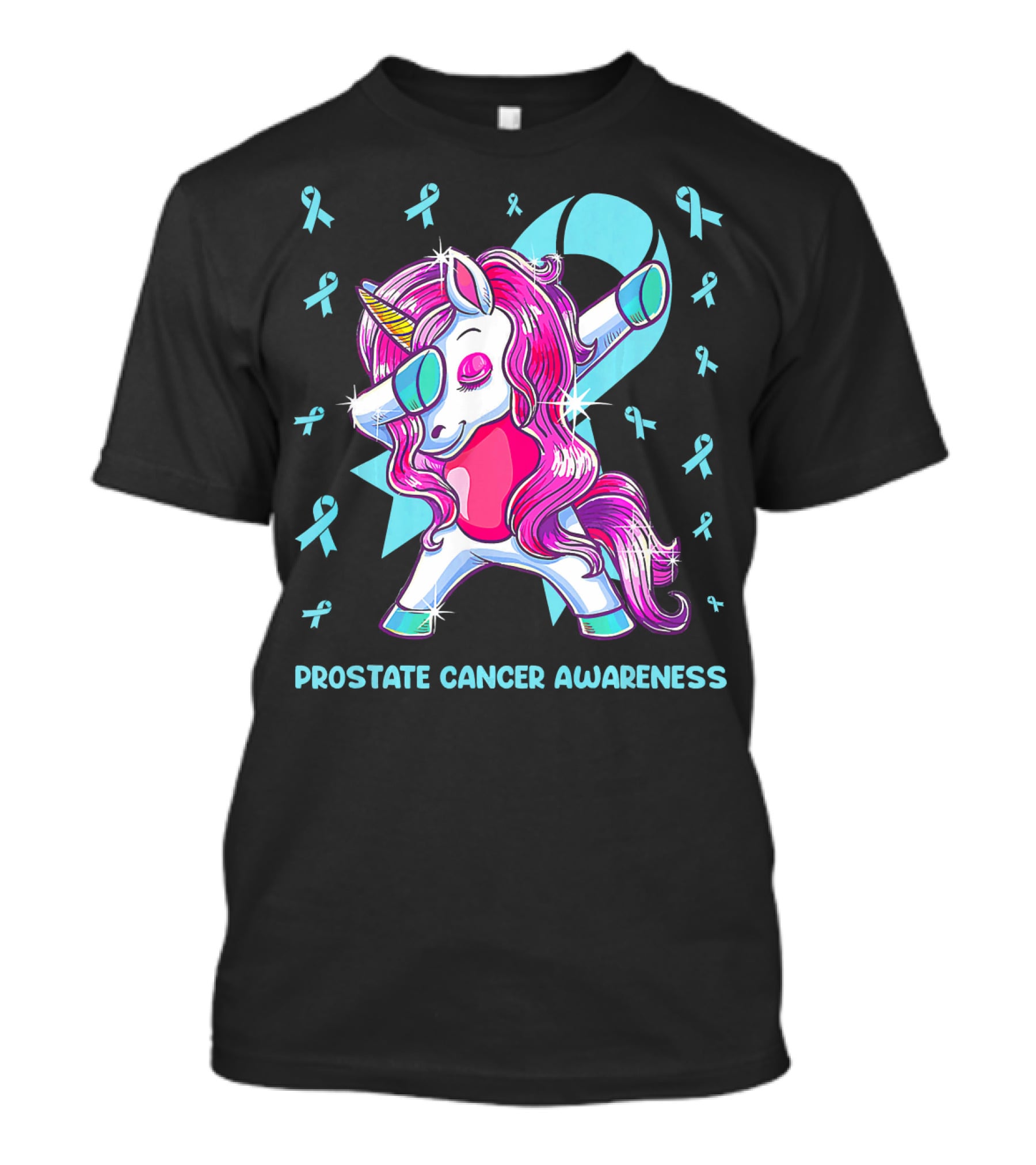 Unicorn Dabbing Prostate Cancer Awareness Ribbons T-Shirt
