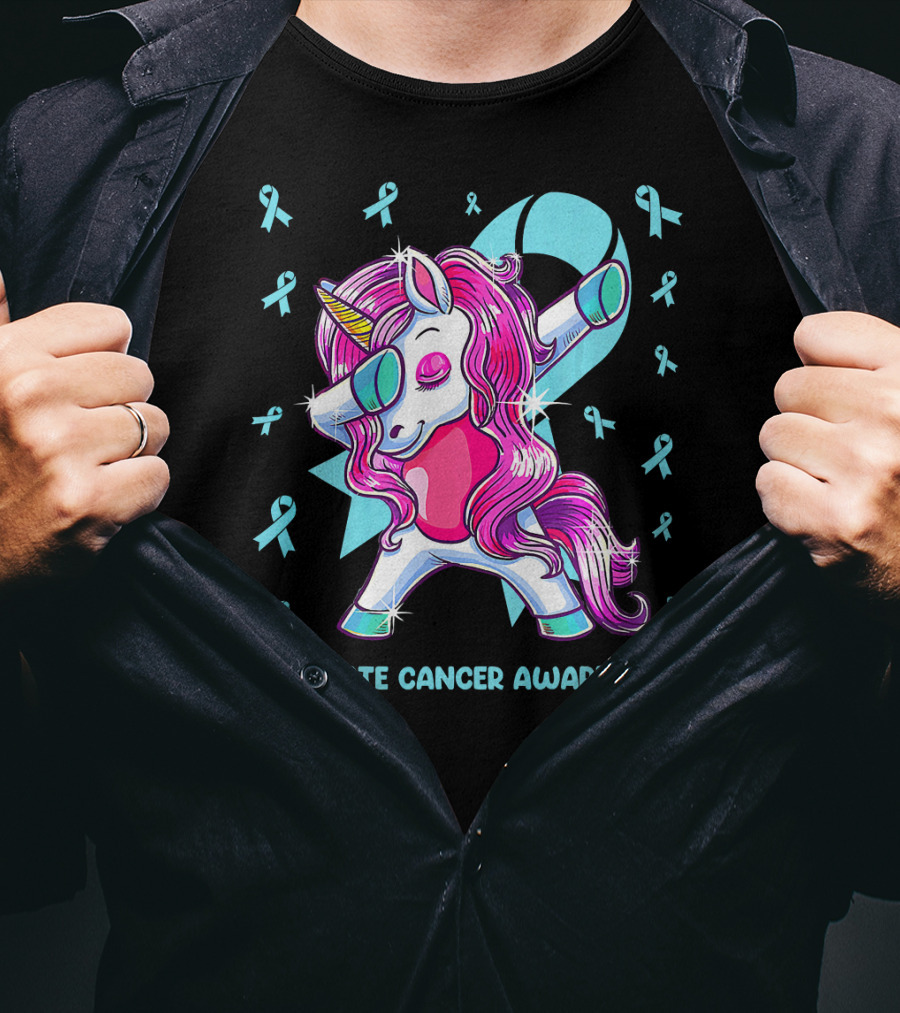 Unicorn Dabbing Prostate Cancer Awareness Ribbons T-Shirt