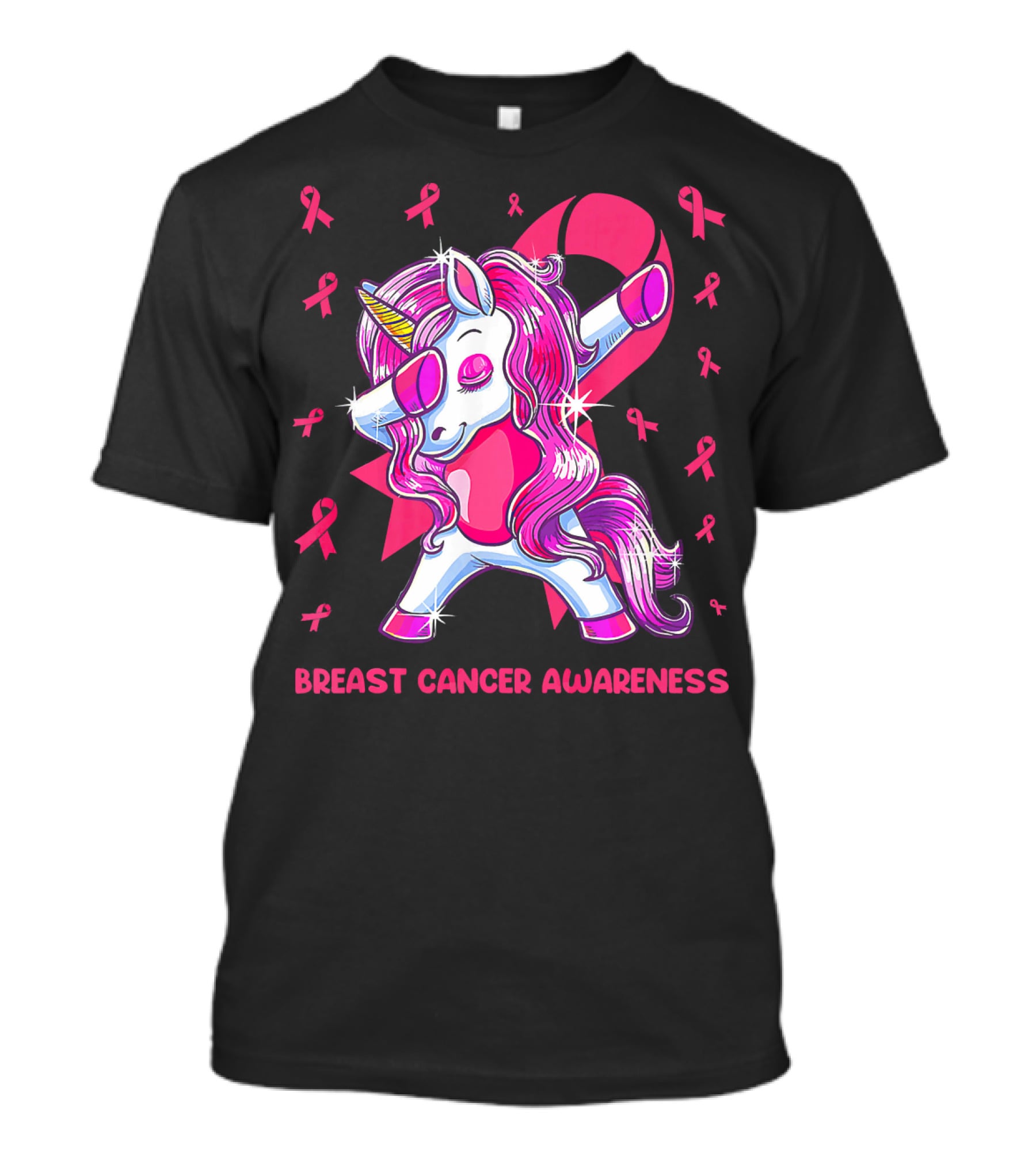 Breast Cancer Awareness Dabbing Unicorn Pink T-Shirt