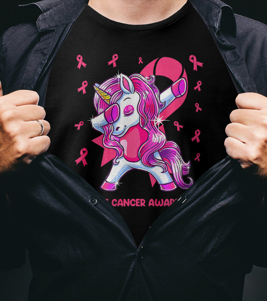 Breast Cancer Awareness Dabbing Unicorn Pink T-Shirt