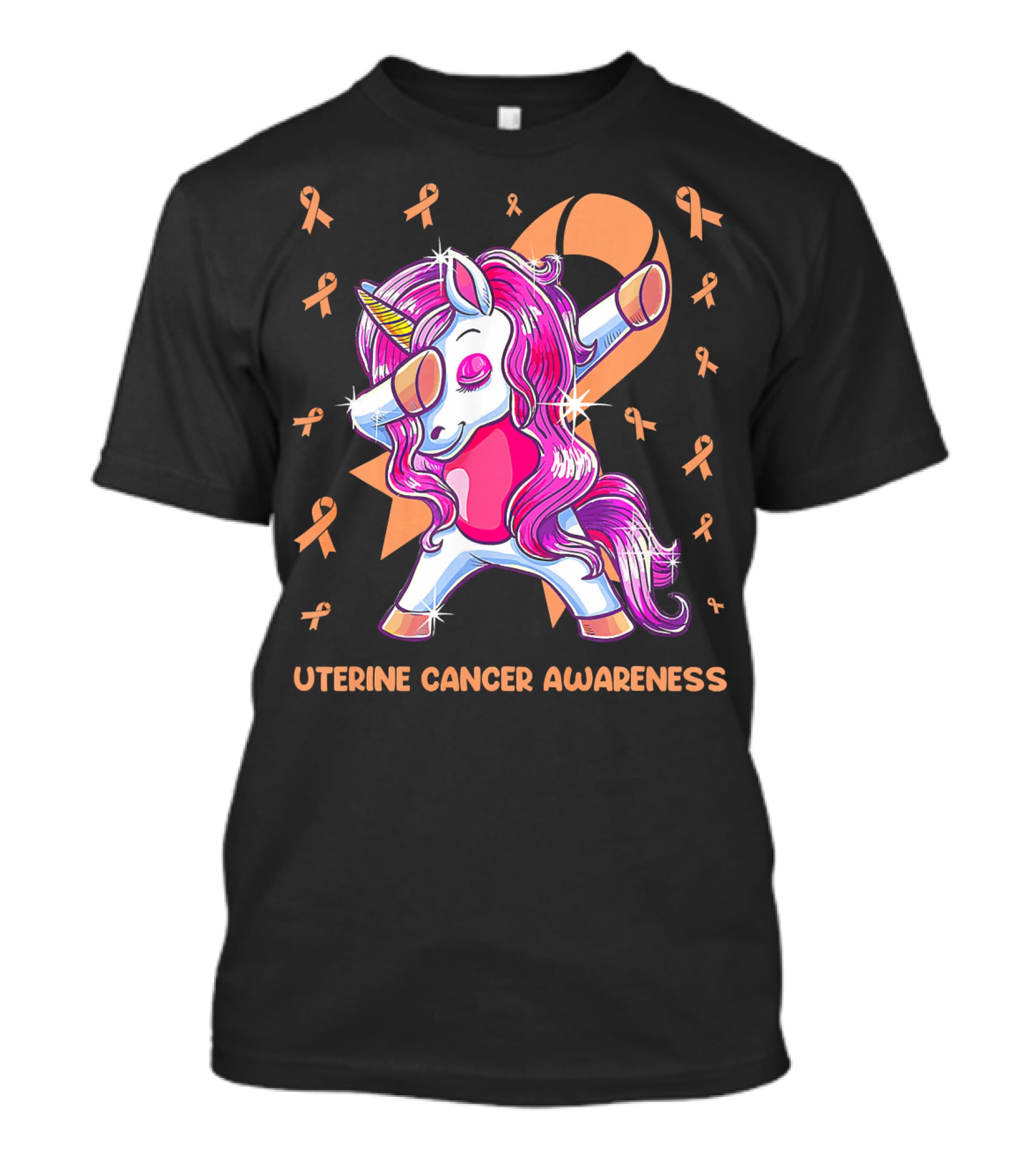 Dabbing Unicorn With Pink Ribbon For Uterine Cancer Awareness T-Shirt
