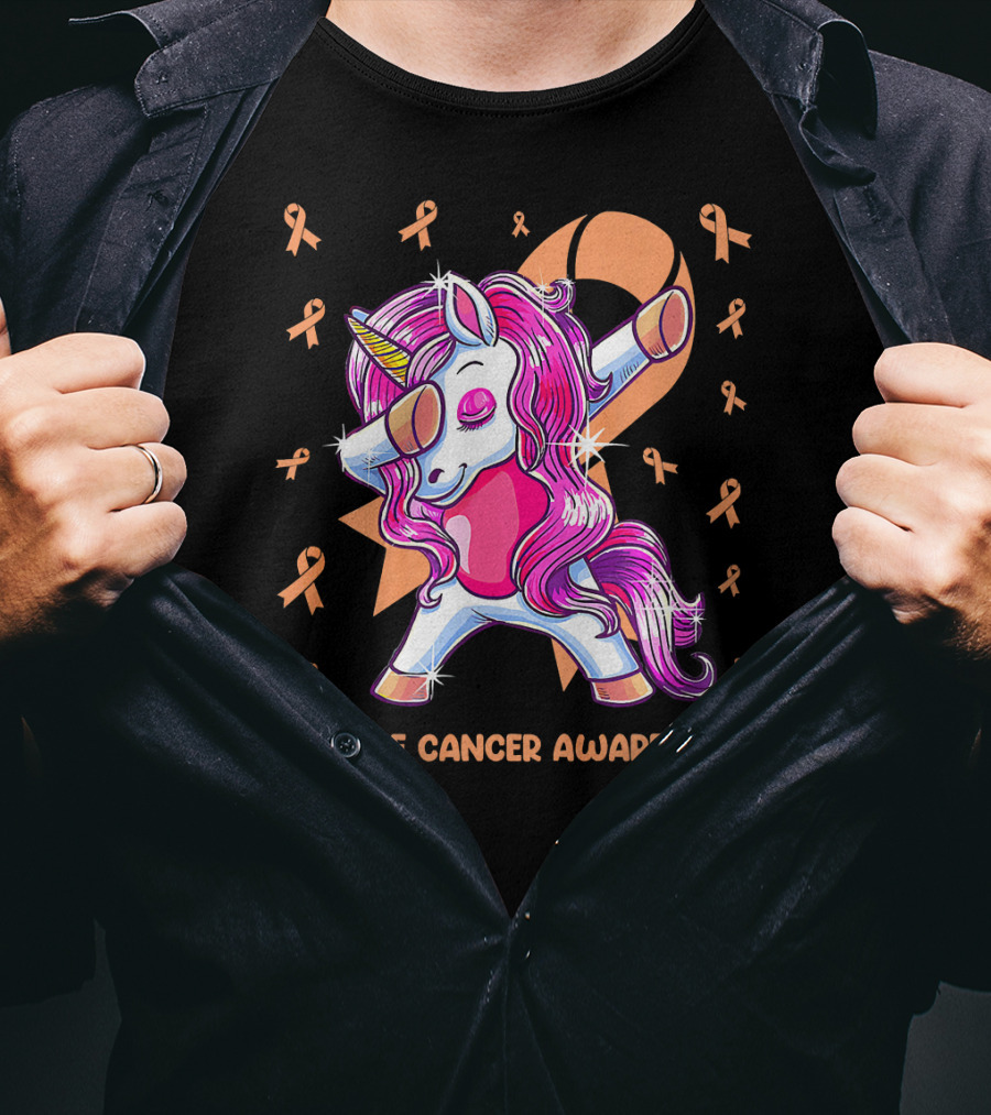 Dabbing Unicorn With Pink Ribbon For Uterine Cancer Awareness T-Shirt
