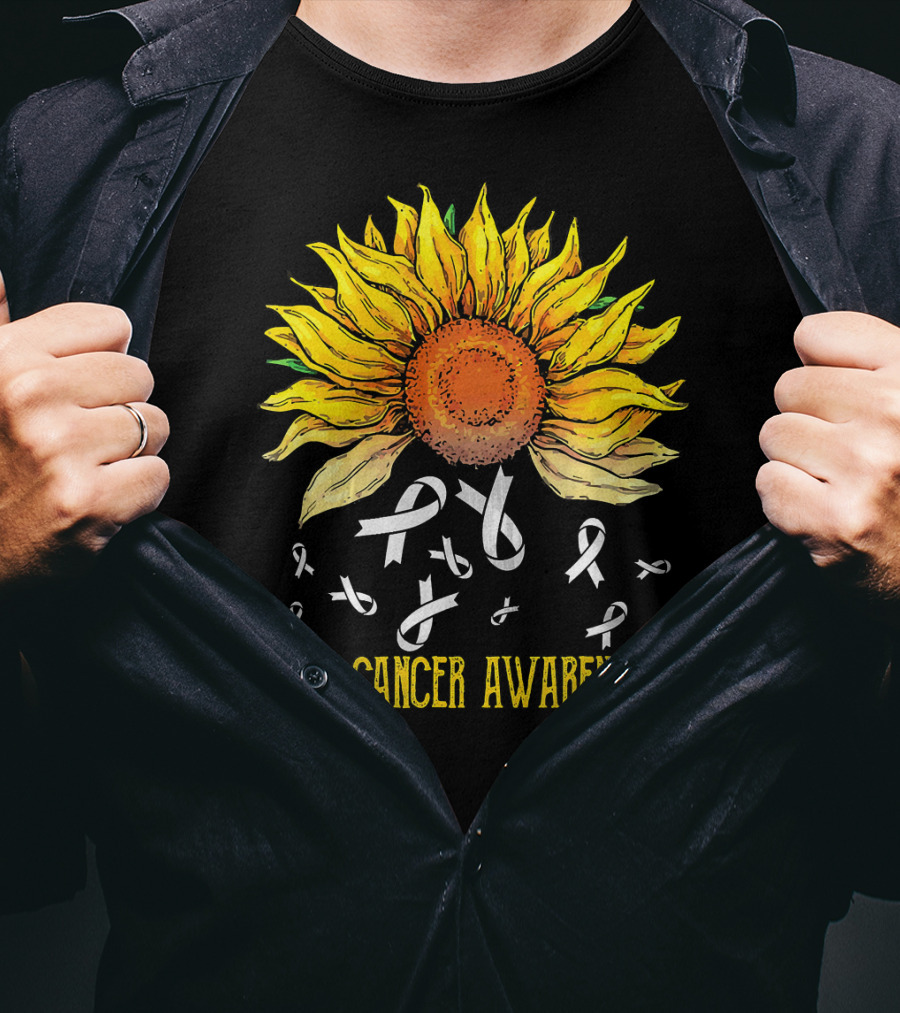 Lung Cancer Awareness Sunflower With White Ribbons T-Shirt
