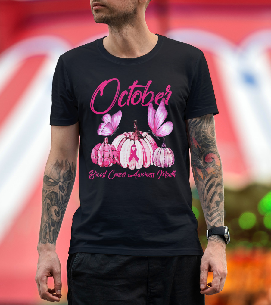 October Pink Pumpkin Breast Cancer Awareness Month T-Shirt