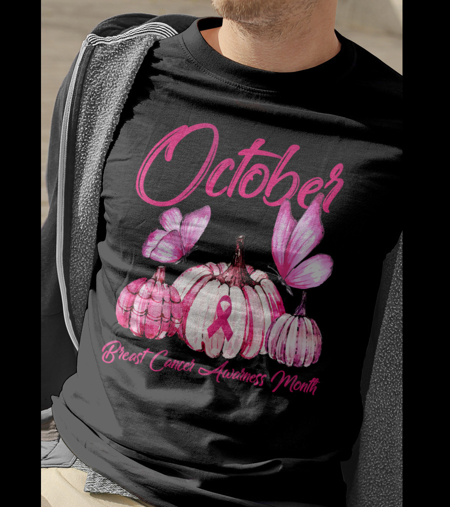 October Pink Pumpkin Breast Cancer Awareness Month T-Shirt