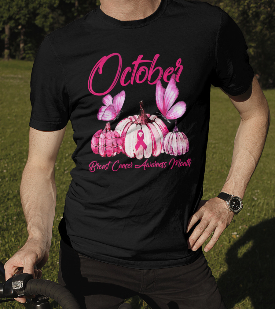 October Pink Pumpkin Breast Cancer Awareness Month T-Shirt