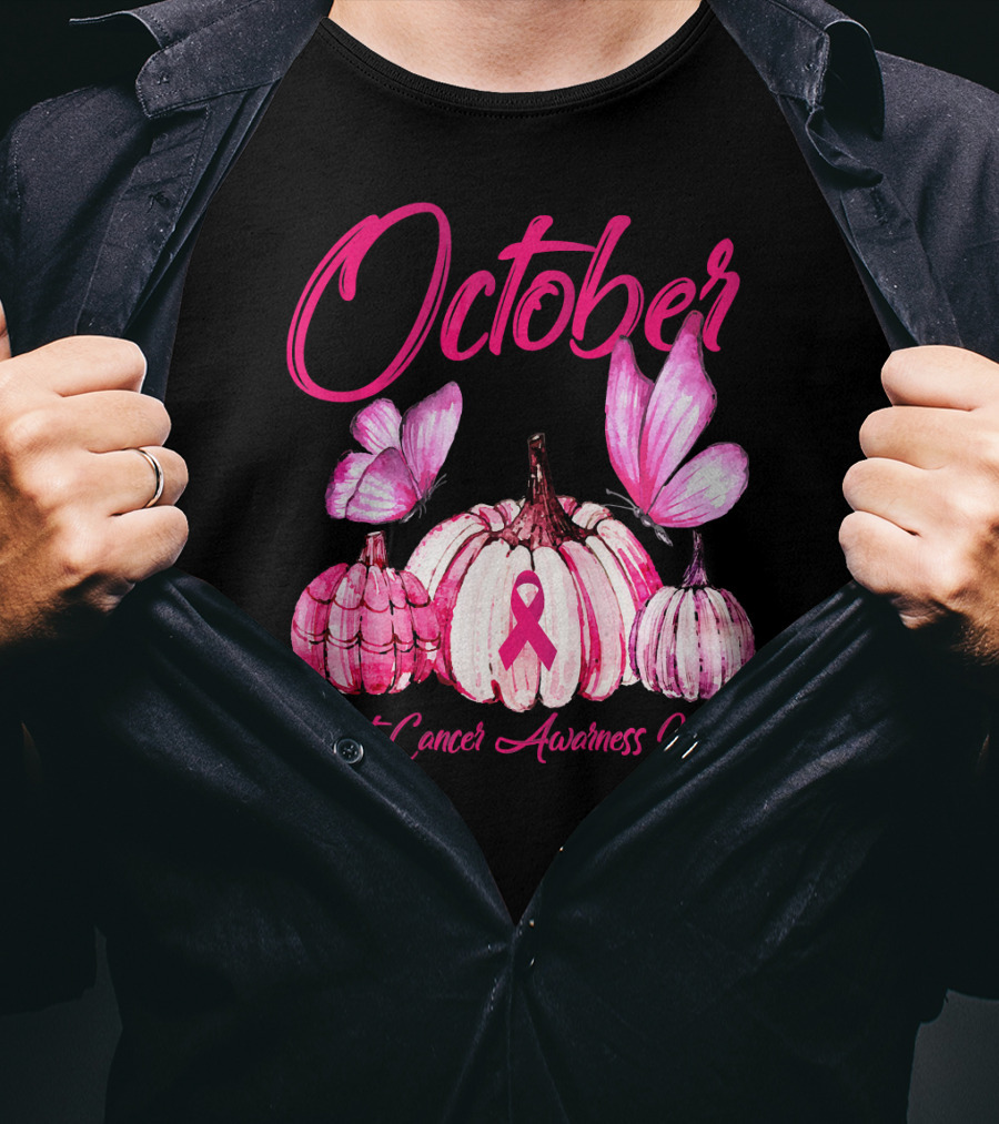 October Pink Pumpkin Breast Cancer Awareness Month T-Shirt
