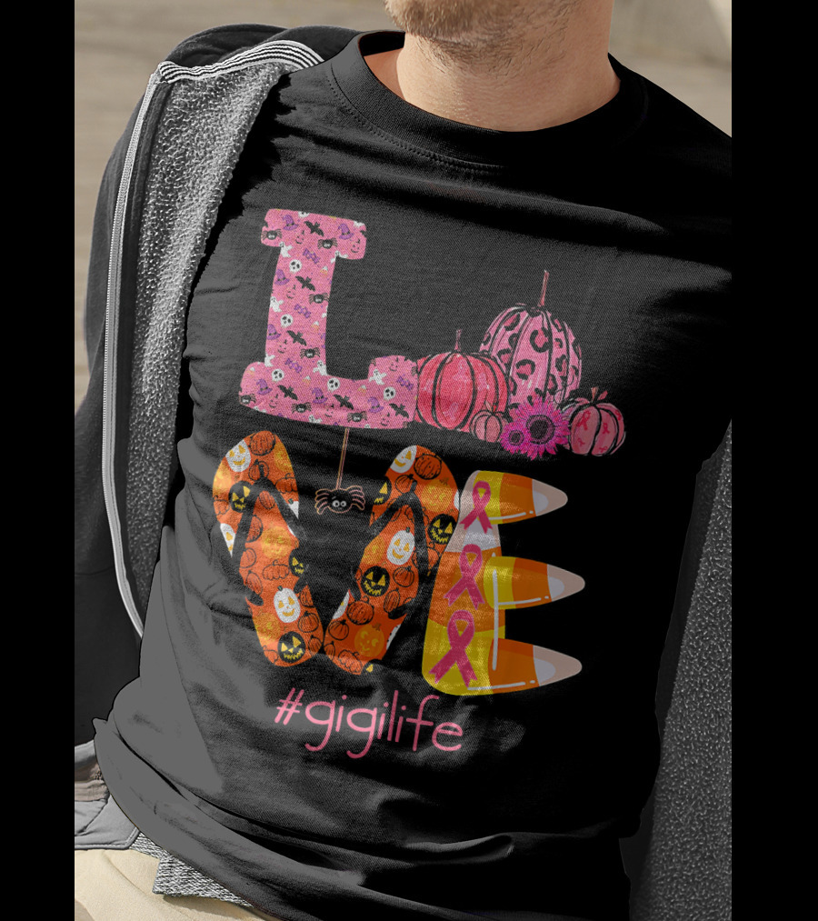 Love Halloween Pumpkin Breast Cancer Awareness #gigilife T-Shirt