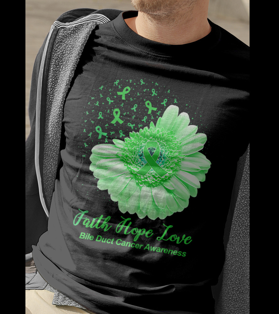 Faith Hope Love Bile Duct Cancer Awareness Flower T-Shirt