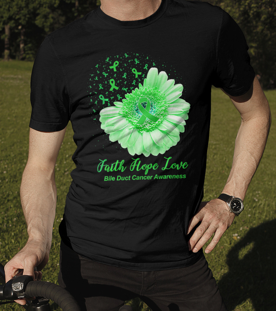 Faith Hope Love Bile Duct Cancer Awareness Flower T-Shirt