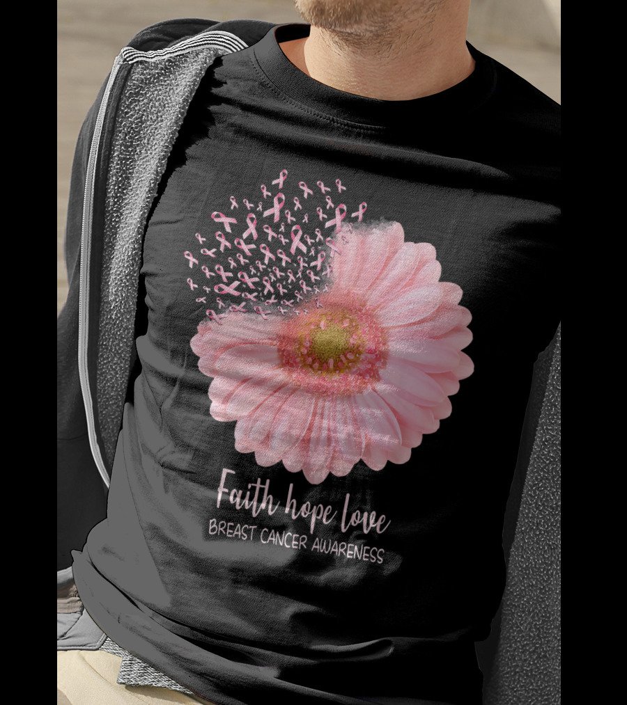 Faith Hope Love Breast Cancer Awareness Pink Sunflower T-Shirt