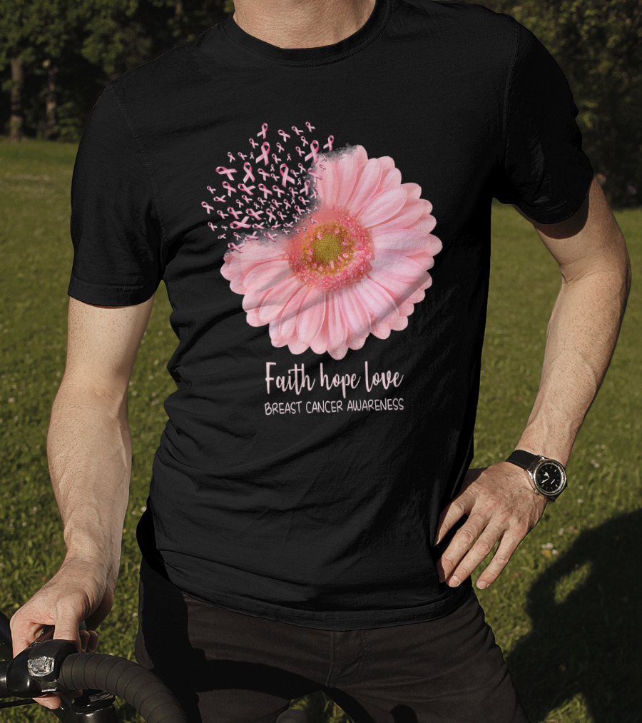 Faith Hope Love Breast Cancer Awareness Pink Sunflower T-Shirt