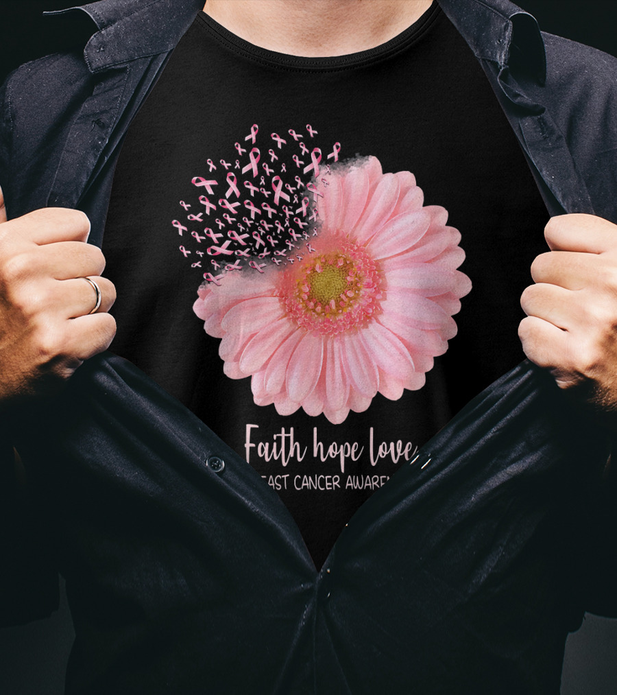 Faith Hope Love Breast Cancer Awareness Pink Sunflower T-Shirt