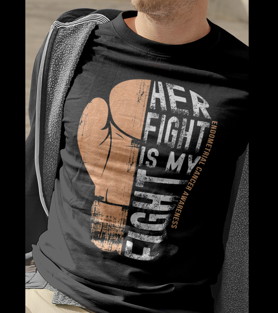 Endometrial Cancer Awareness Her Fight Is My Fight Boxing Glove T-Shirt