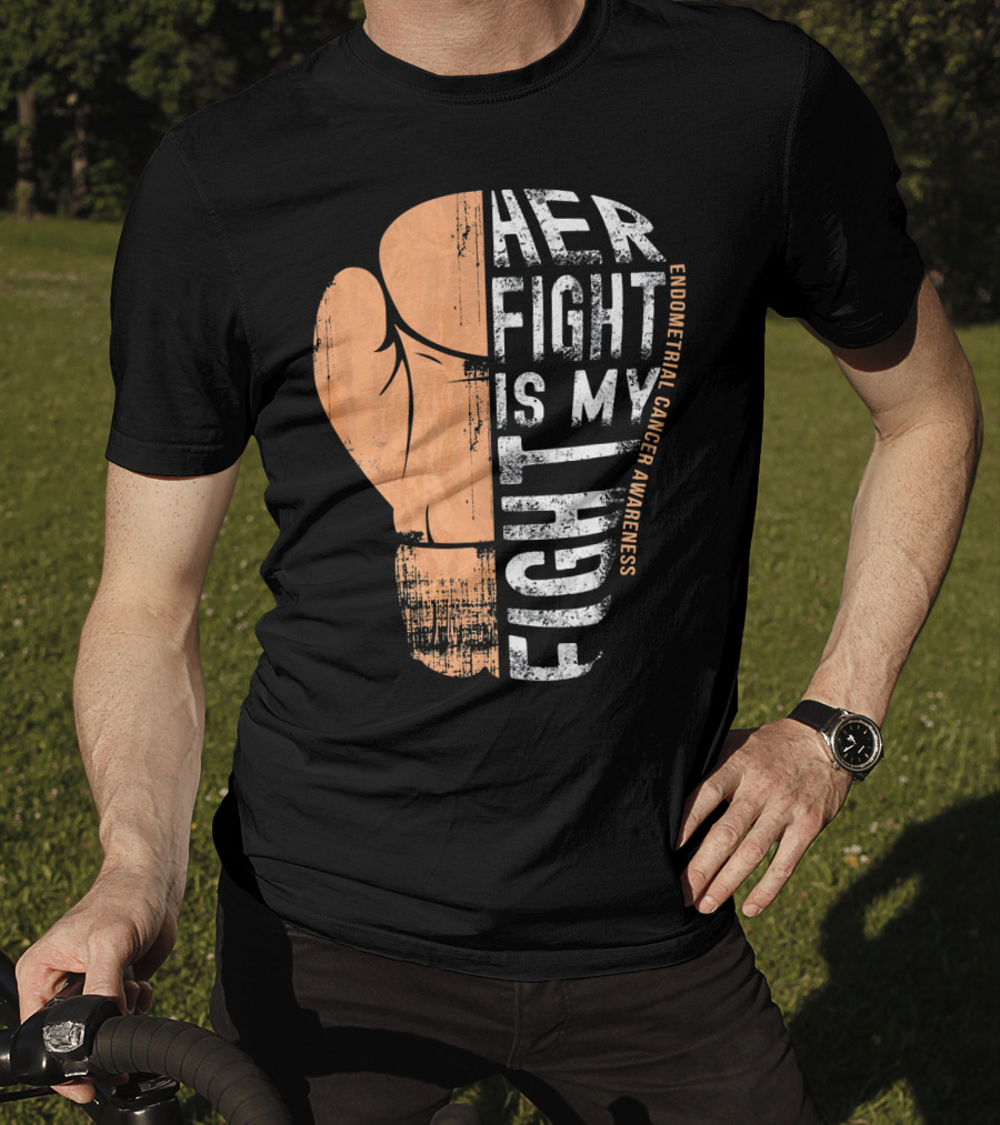 Endometrial Cancer Awareness Her Fight Is My Fight Boxing Glove T-Shirt