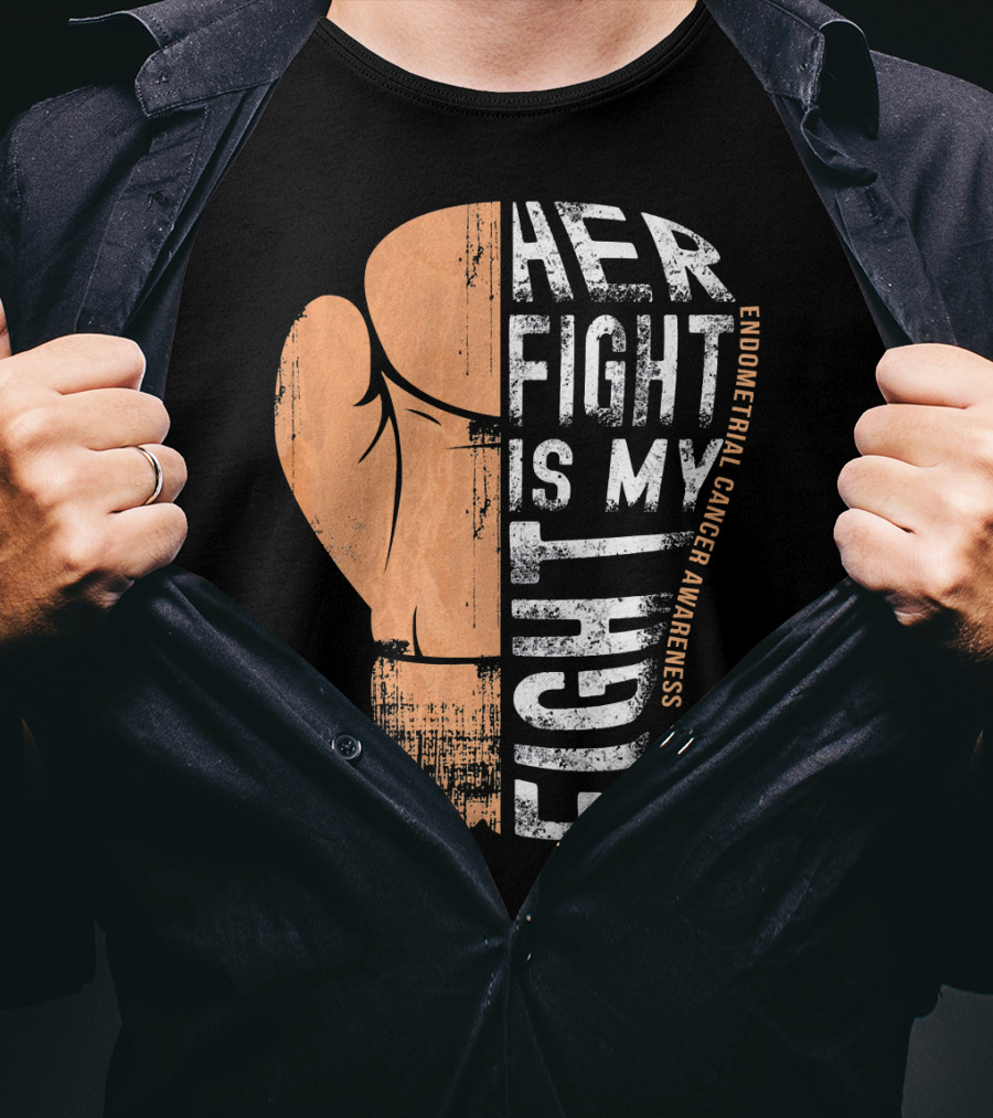 Endometrial Cancer Awareness Her Fight Is My Fight Boxing Glove T-Shirt