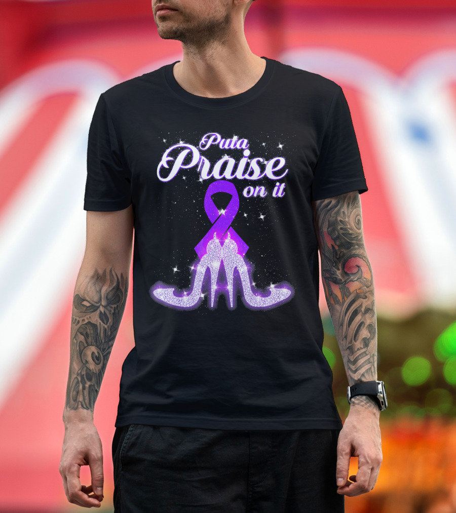 Puta Praise On It Purple Ribbon Heels Sparkle T-Shirt
