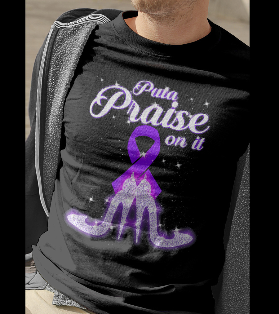 Puta Praise On It Purple Ribbon Heels Sparkle T-Shirt