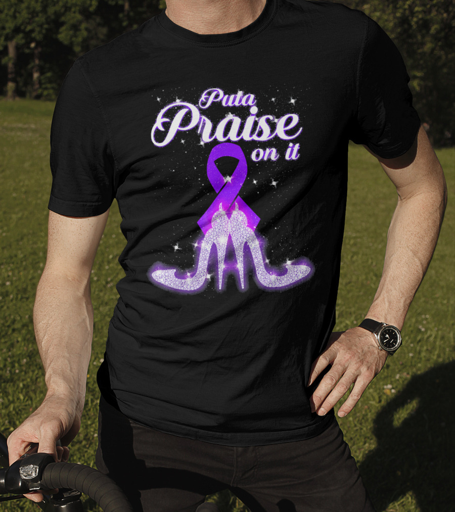 Puta Praise On It Purple Ribbon Heels Sparkle T-Shirt