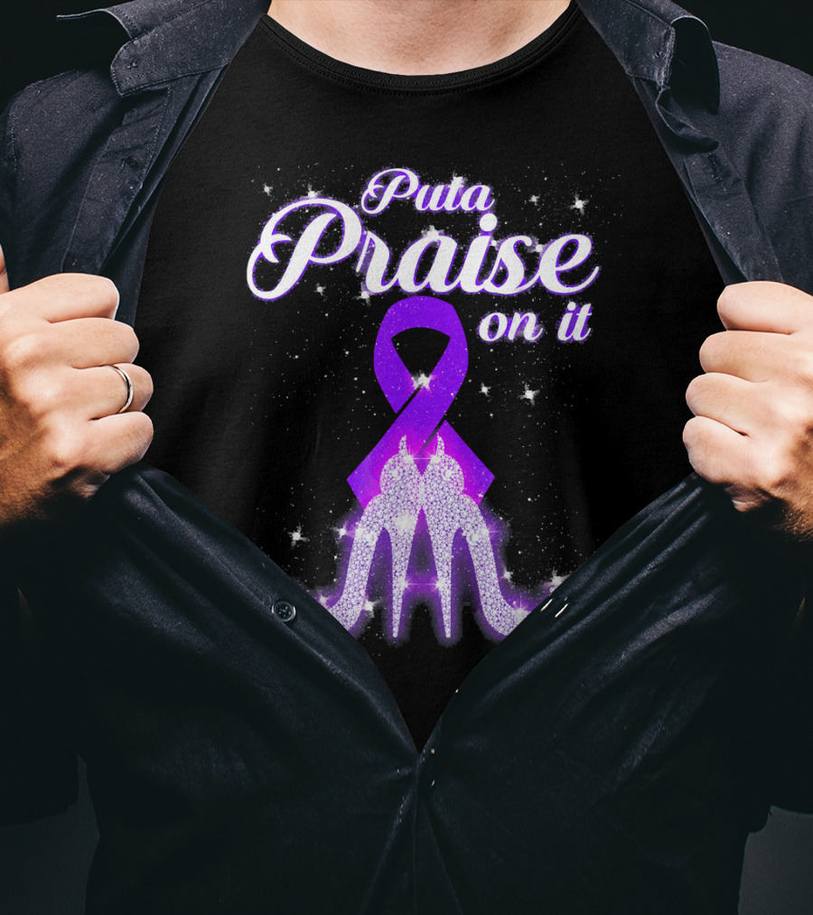 Puta Praise On It Purple Ribbon Heels Sparkle T-Shirt