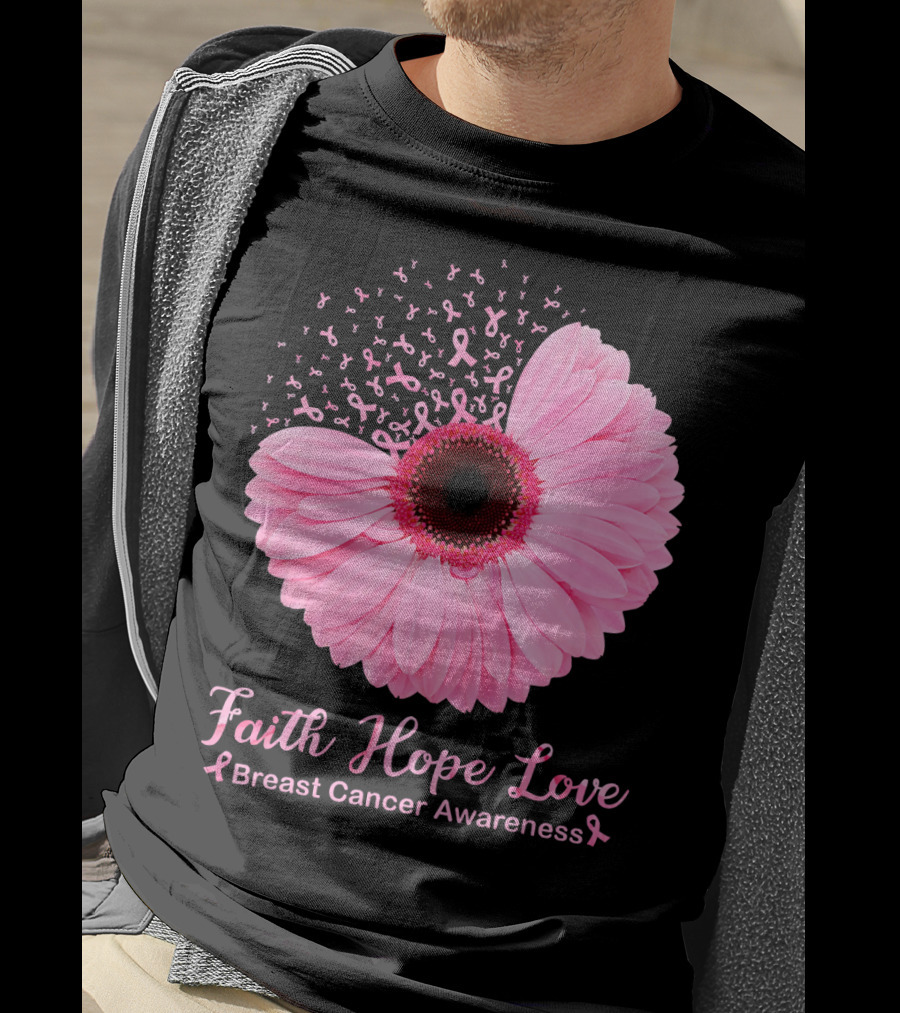 Faith Hope Love Breast Cancer Awareness Pink Ribbon Blossoms T-Shirt