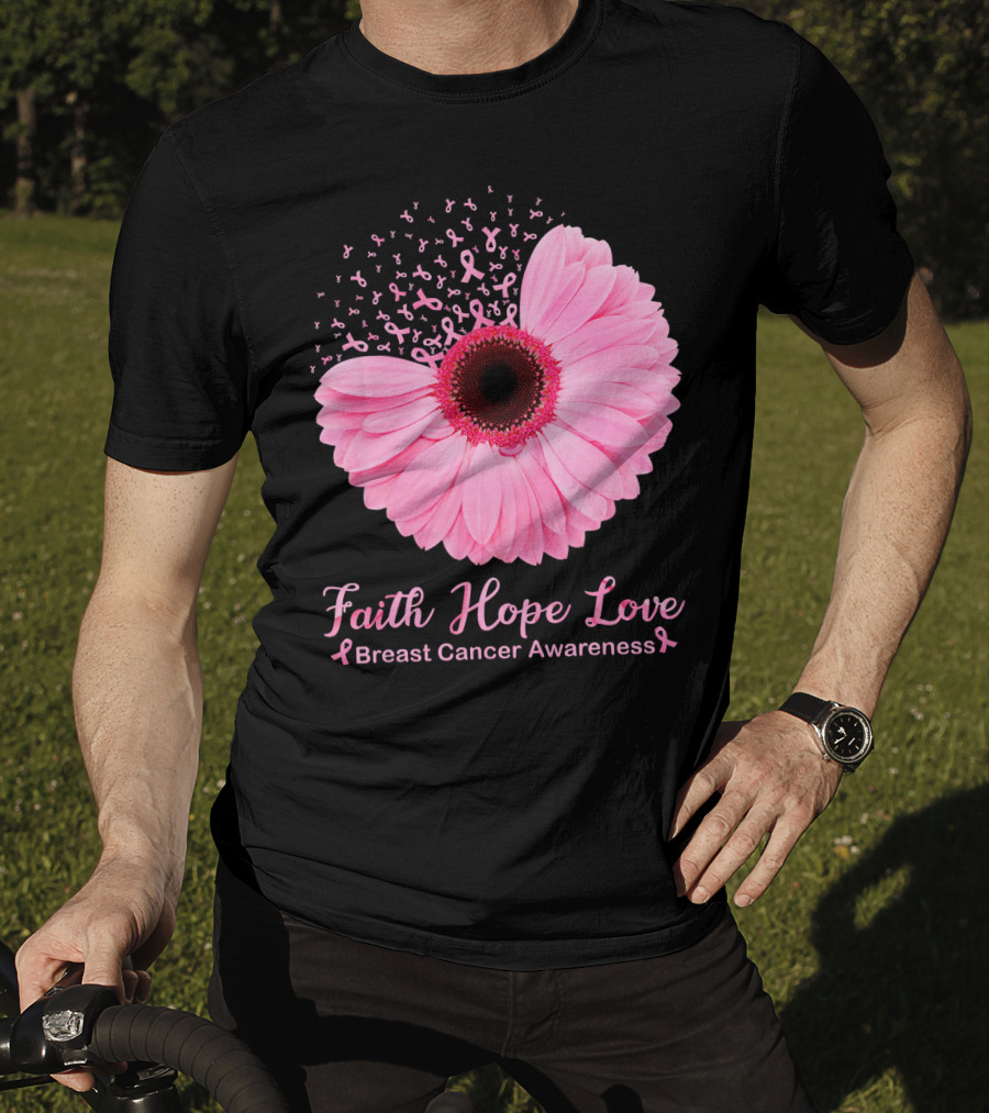 Faith Hope Love Breast Cancer Awareness Pink Ribbon Blossoms T-Shirt