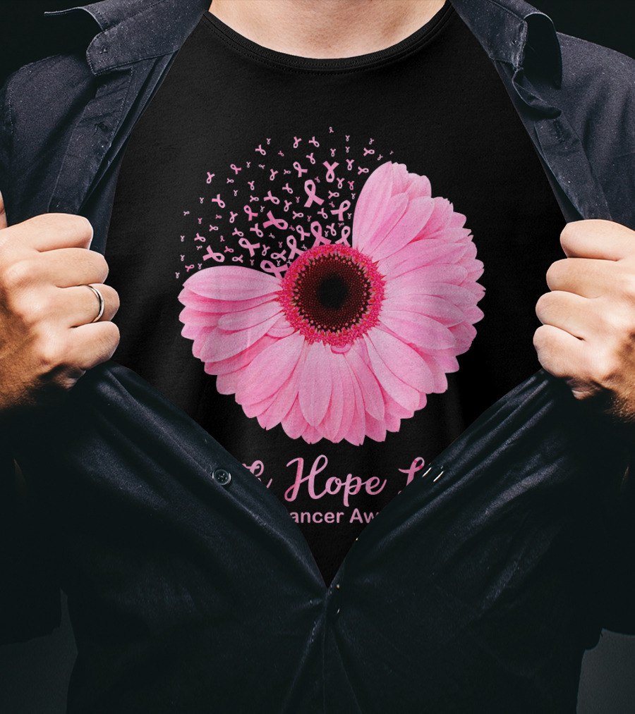 Faith Hope Love Breast Cancer Awareness Pink Ribbon Blossoms T-Shirt