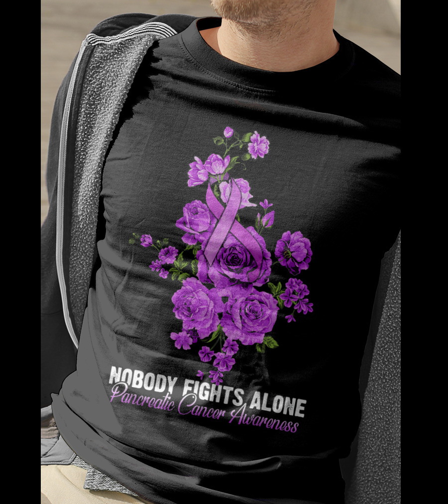 Nobody Fights Alone Pancreatic Cancer Awareness Flower T-Shirt