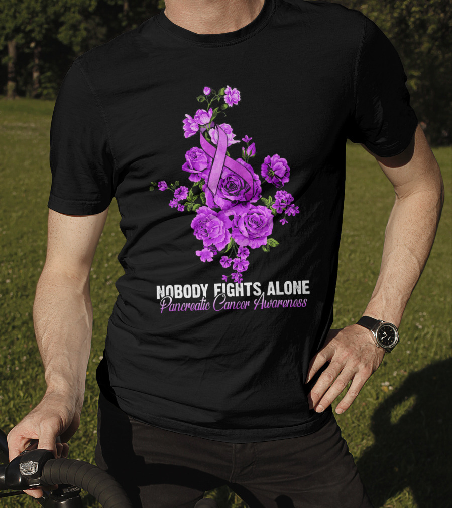 Nobody Fights Alone Pancreatic Cancer Awareness Flower T-Shirt