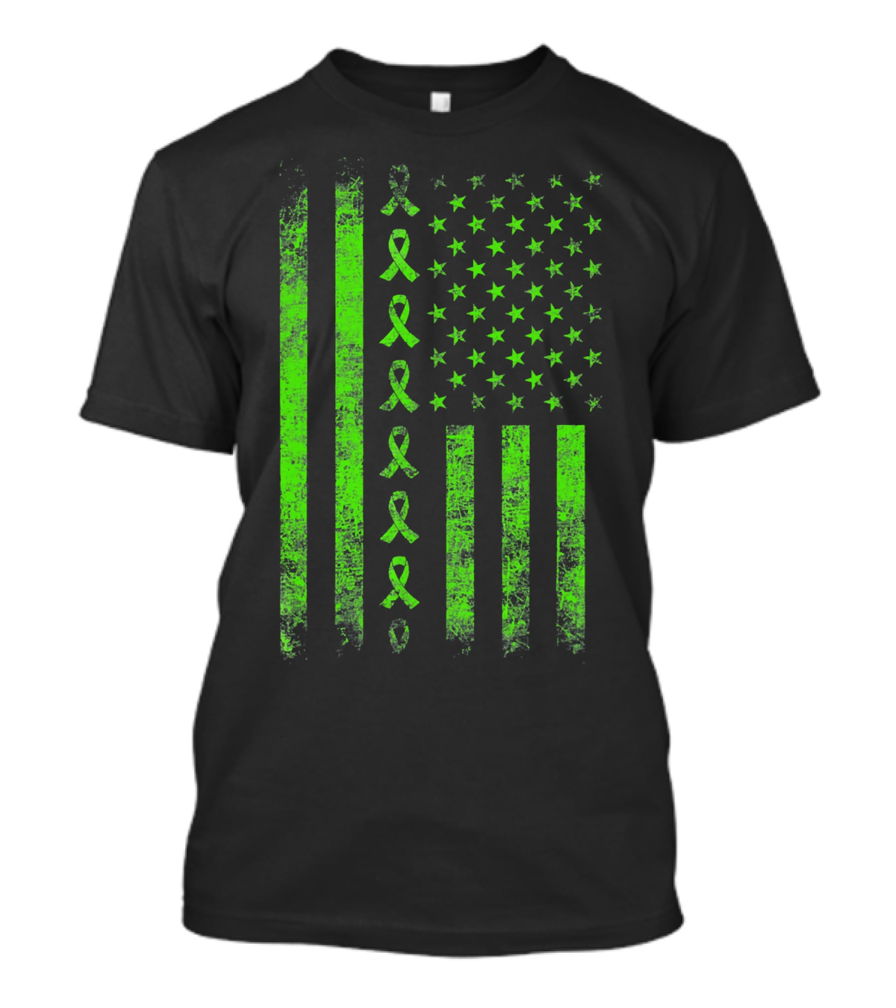 Lymphoma Cancer Awareness Lime Green Ribbon American Flag T-Shirt