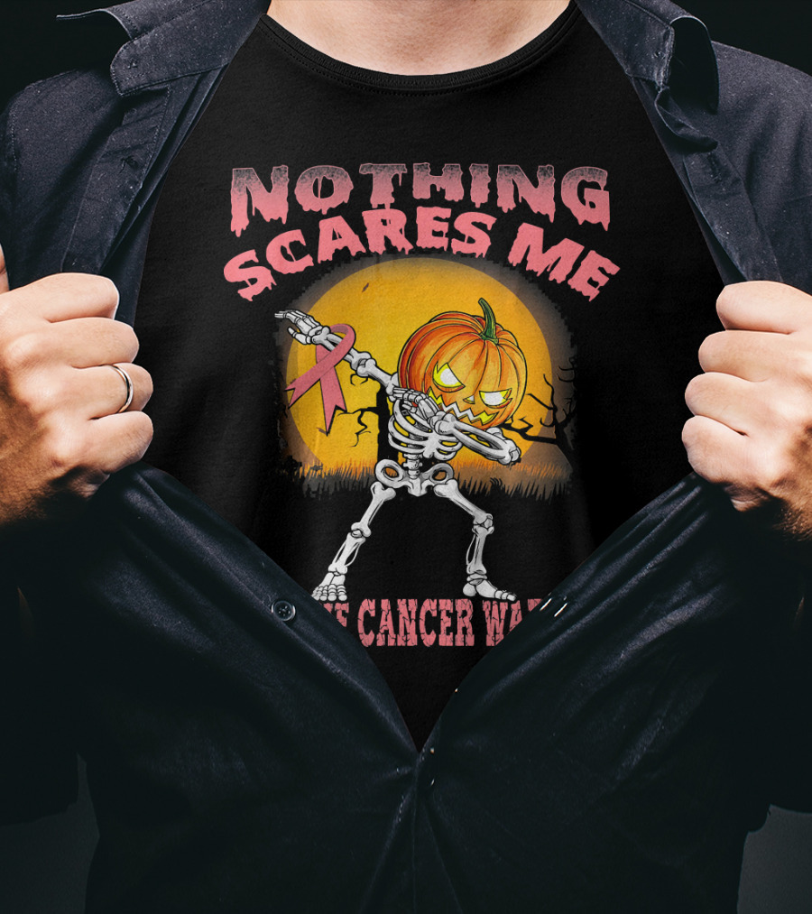 Nothing Scares Me Uterine Cancer Warrior Dabbing Skeleton Pumpkin T-Shirt