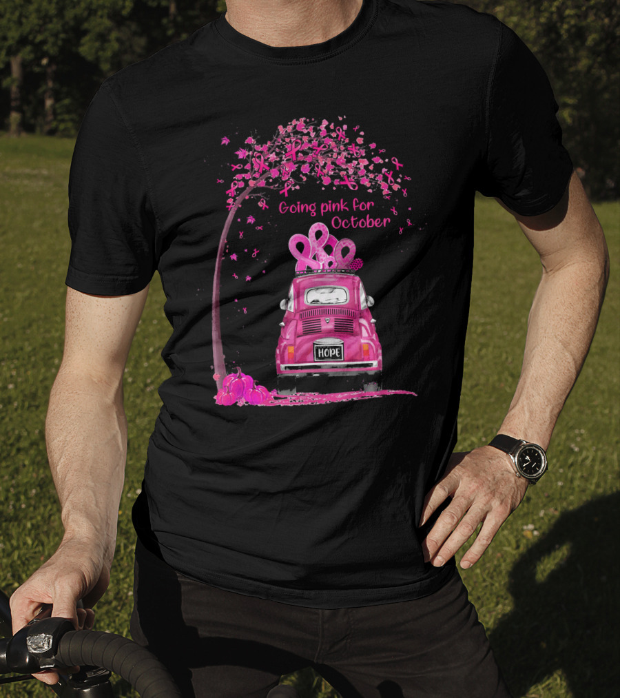 Going Pink For October Hope Breast Cancer Awareness Car And Ribbon Tree T-Shirt
