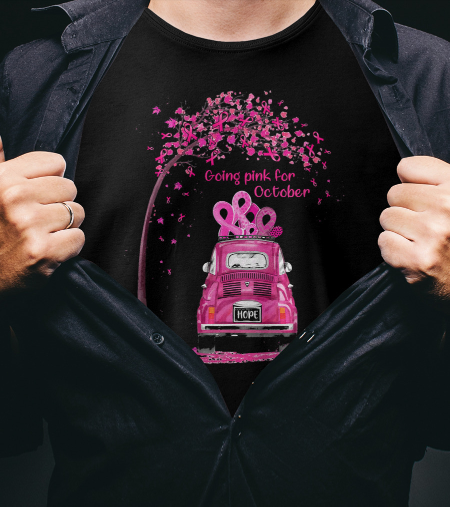 Going Pink For October Hope Breast Cancer Awareness Car And Ribbon Tree T-Shirt