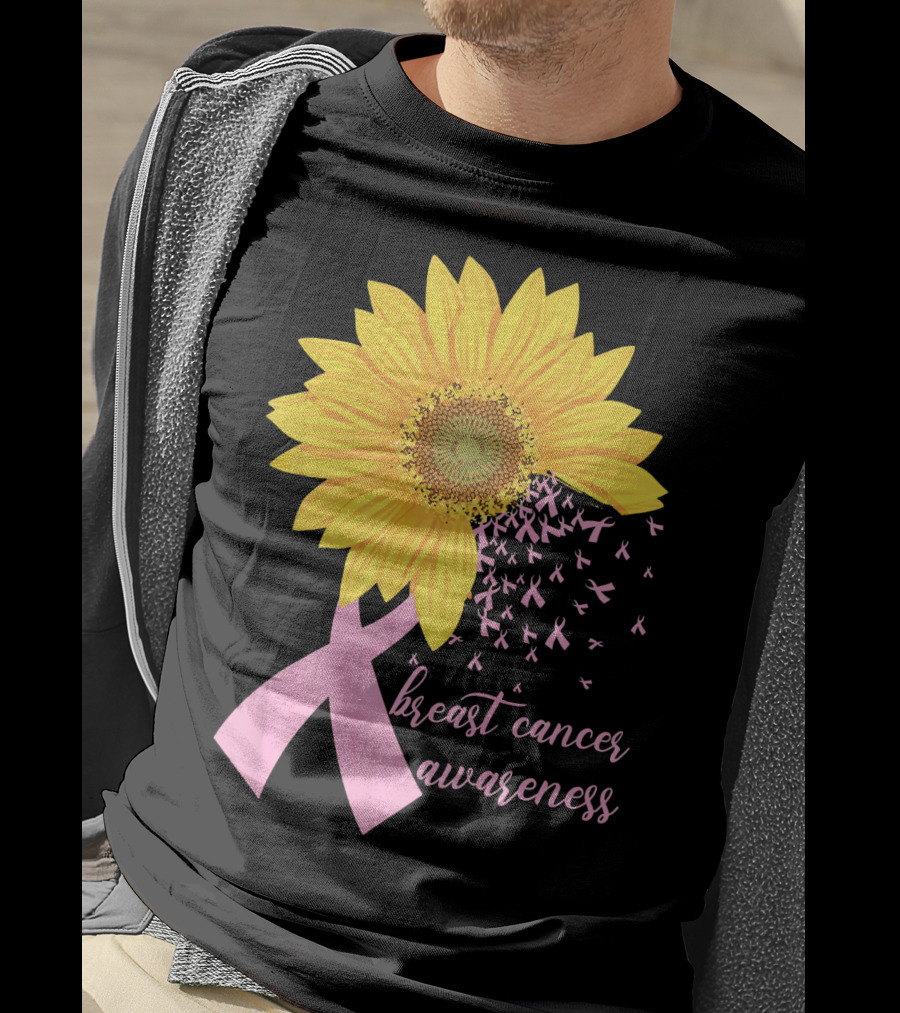 Breast Cancer Awareness Sunflower Pink Ribbon T-Shirt