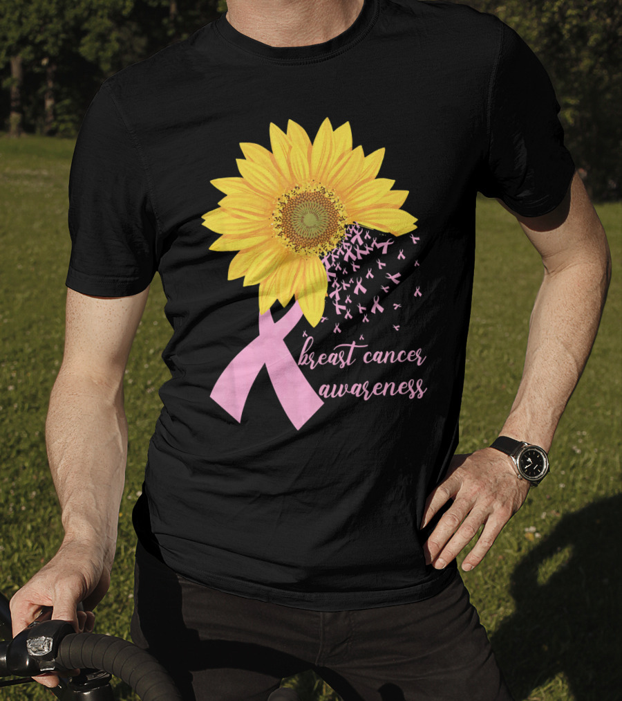 Breast Cancer Awareness Sunflower Pink Ribbon T-Shirt