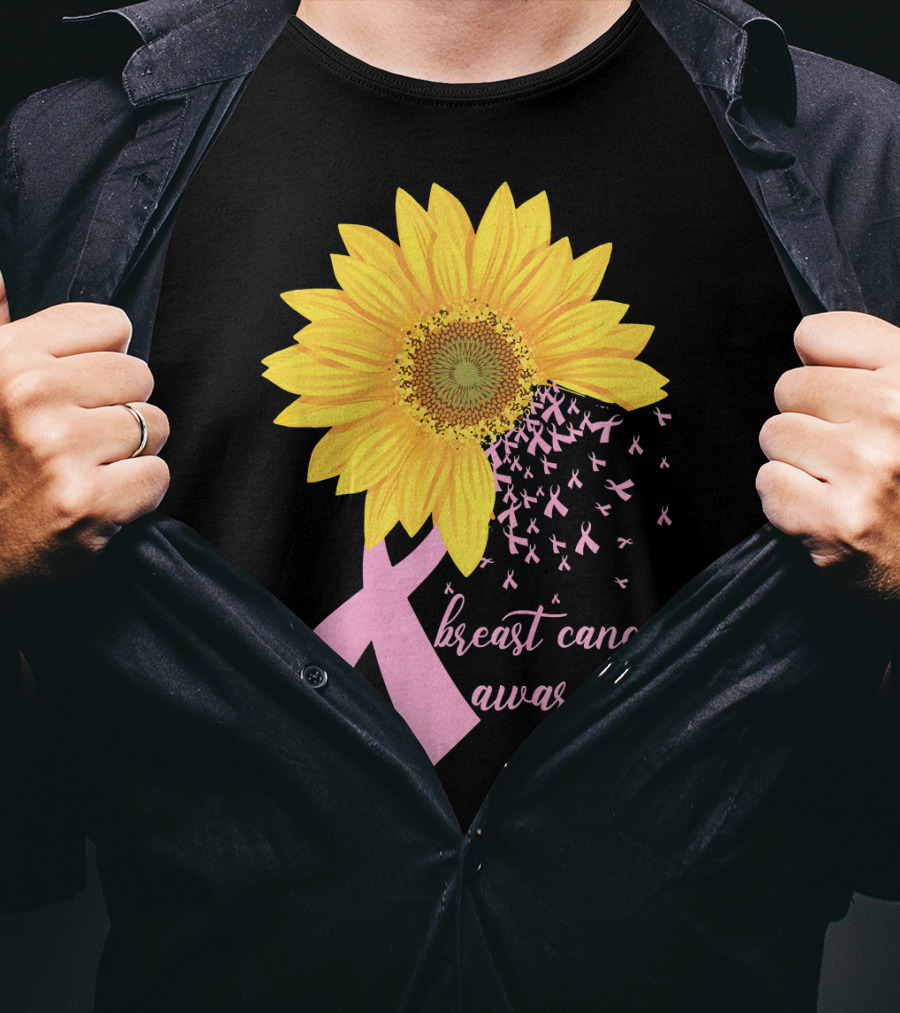 Breast Cancer Awareness Sunflower Pink Ribbon T-Shirt