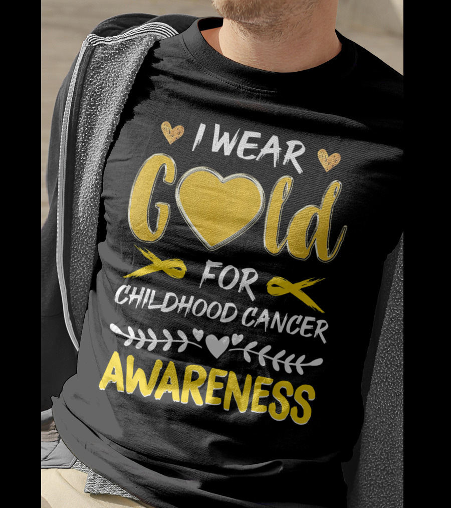 I Wear Gold Heart For Childhood Cancer Awareness T-Shirt