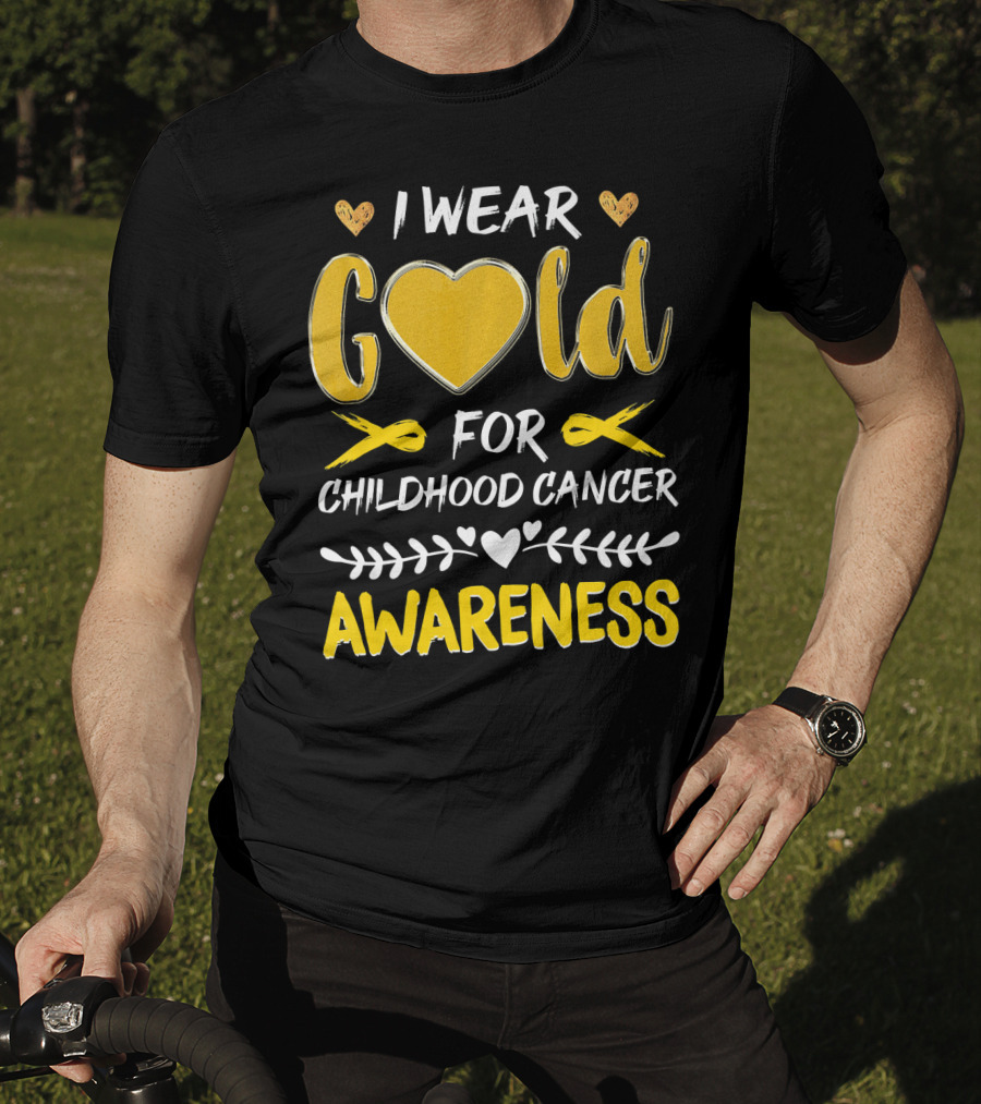 I Wear Gold Heart For Childhood Cancer Awareness T-Shirt