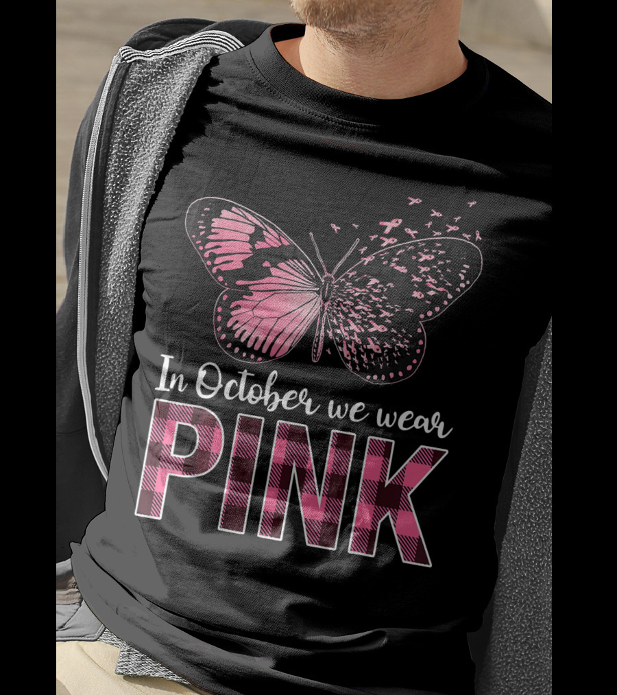 In October We Wear Pink Butterfly Breast Cancer Awareness T-Shirt