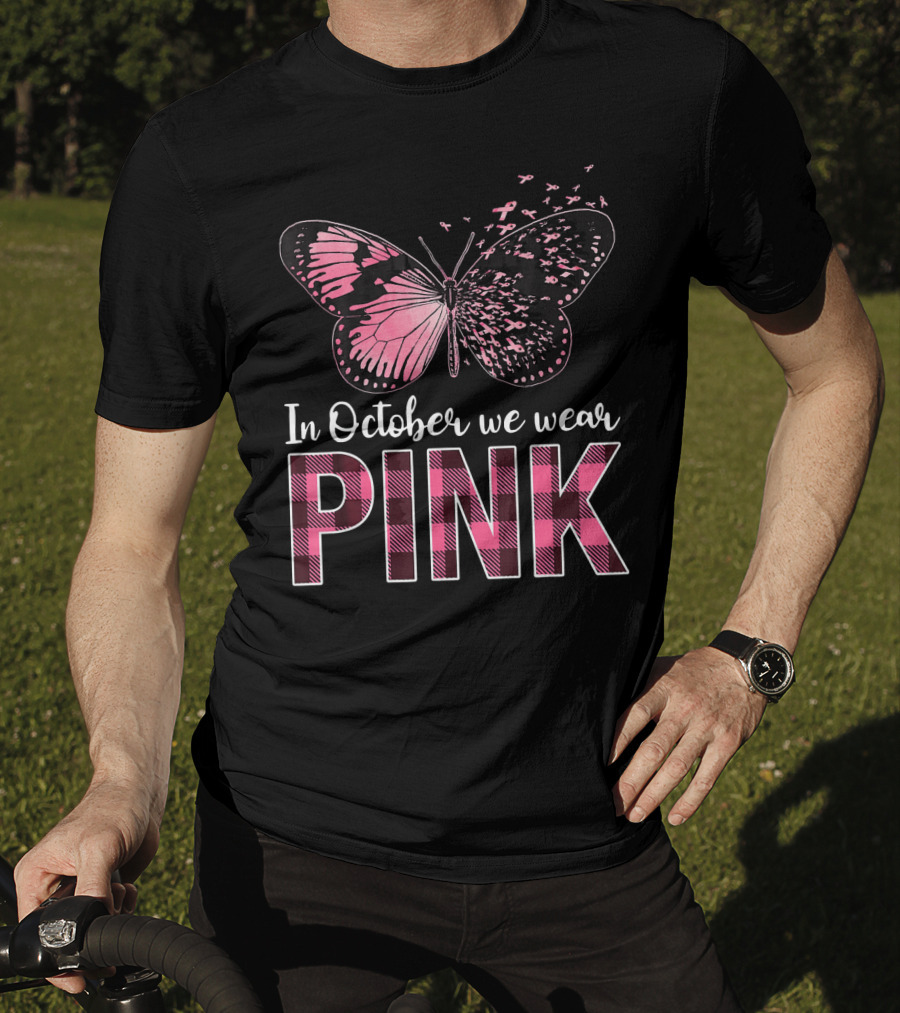 In October We Wear Pink Butterfly Breast Cancer Awareness T-Shirt