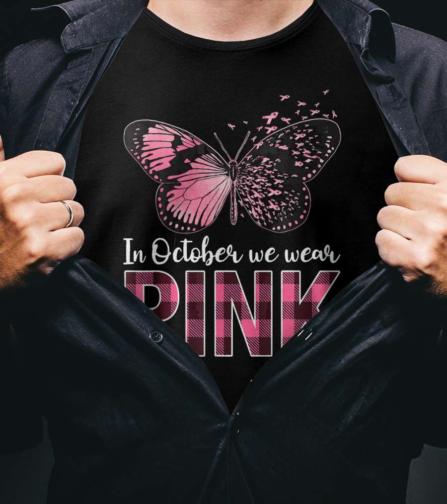 In October We Wear Pink Butterfly Breast Cancer Awareness T-Shirt