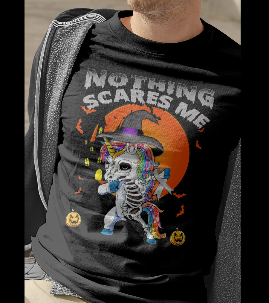 Nothing Scares Me Brain Cancer Dabbing Unicorn Skeleton T-Shirt